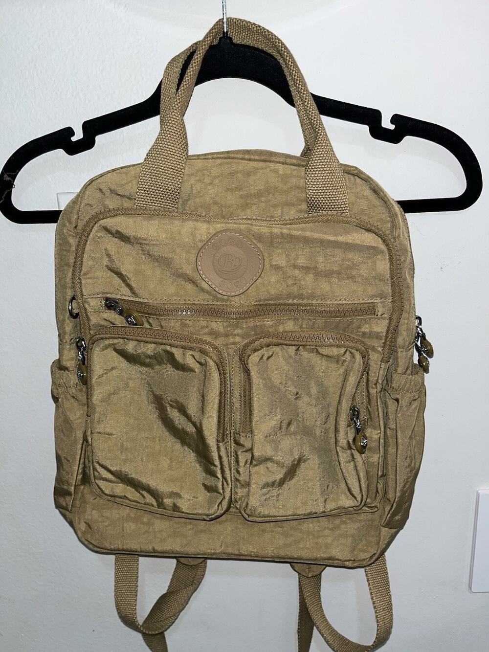 Bobo Women’s waterproof nylon multi-pocket travel backpack bag Khaki (C)
